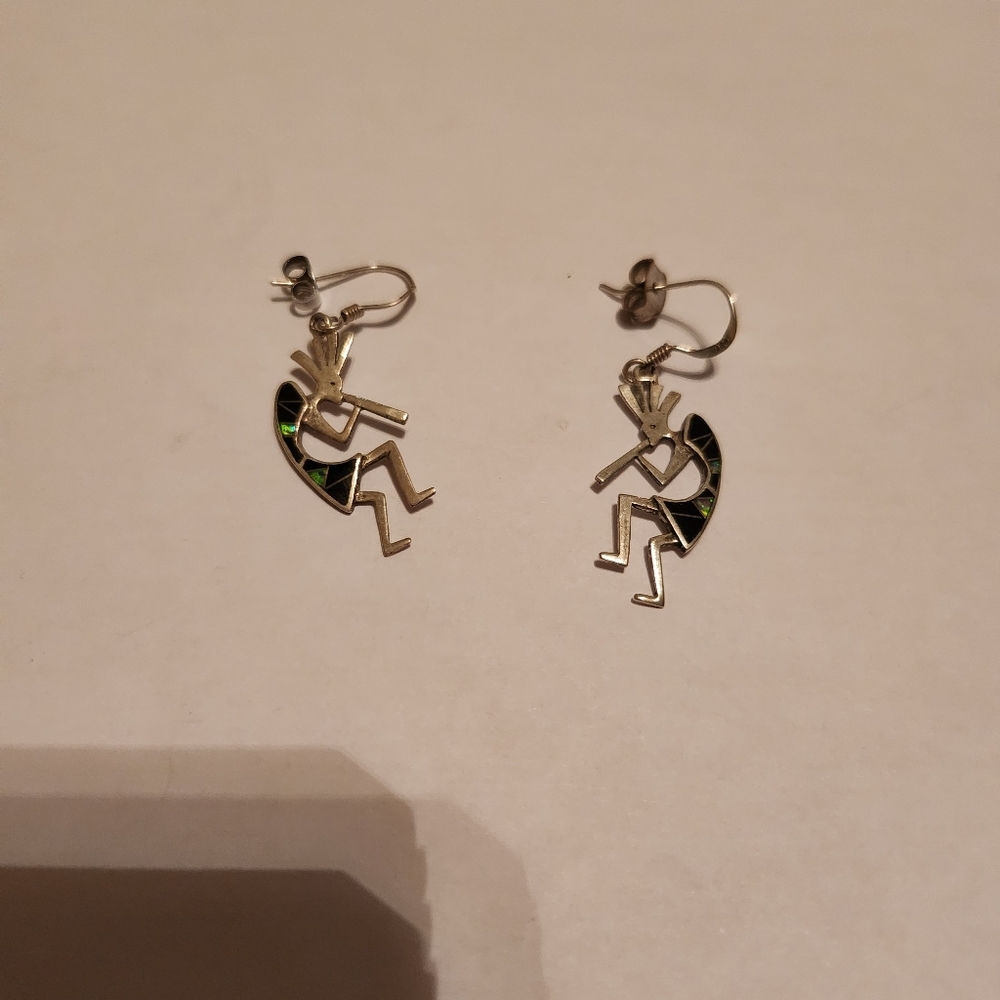 Black Onyx Kokopelli 925 Sterling Silver Earrings